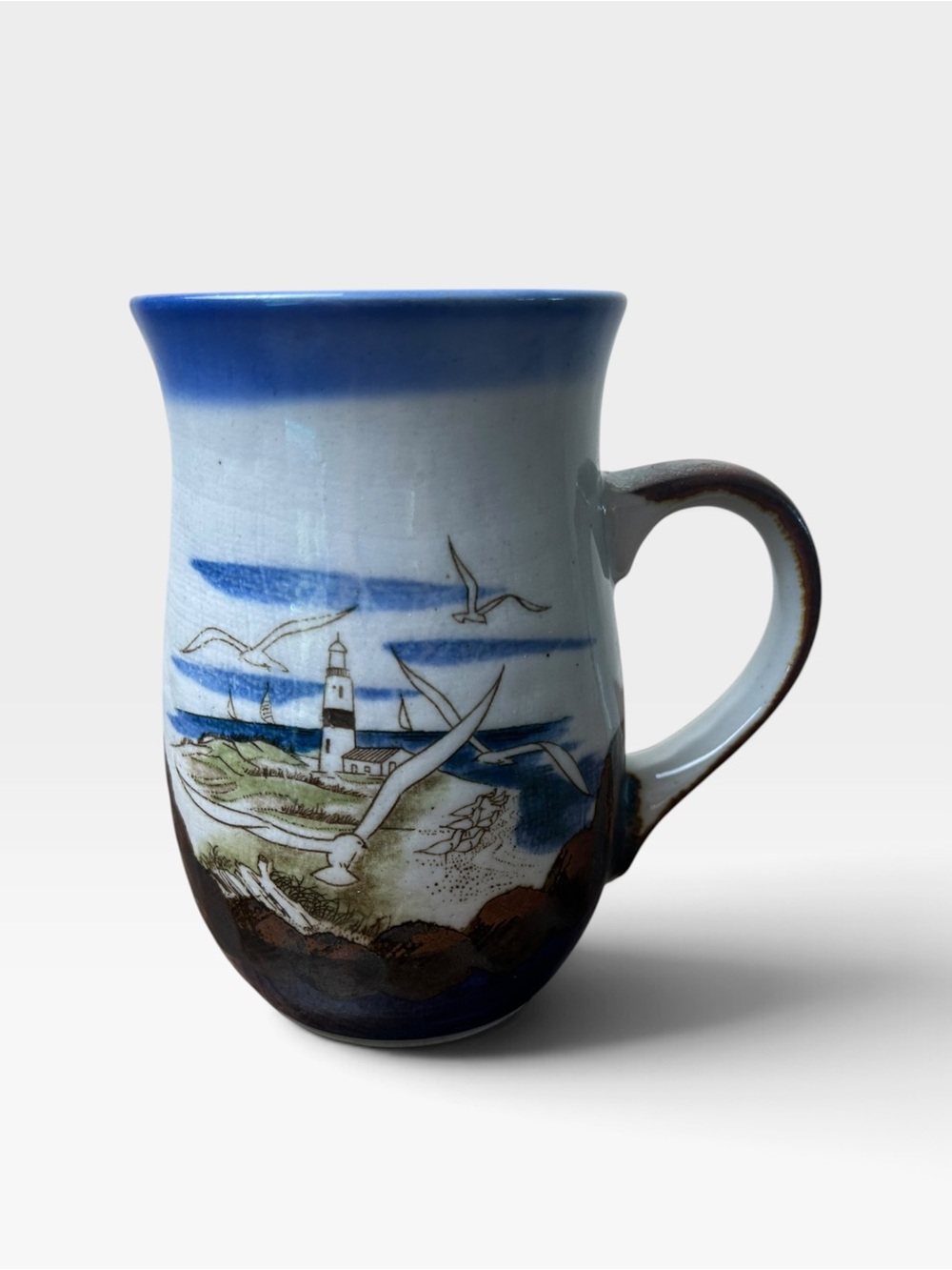 Vintage Otagiri-Style Lighthouse Seagull Stoneware Mug 5”